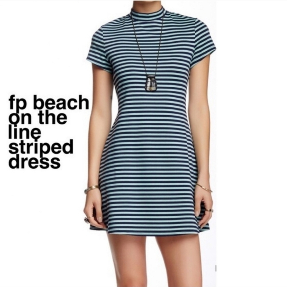 Free People Beach Mini Dress Womens Medium Blue‎ Stripes Casual Preppy